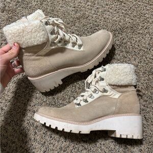 Dolce Vita Beige Leather Winter Boots with Shearling